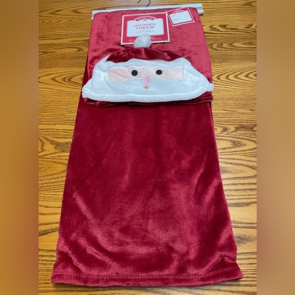 Santa Red Hoodie Plush Throw fleece holiday Christmas gift